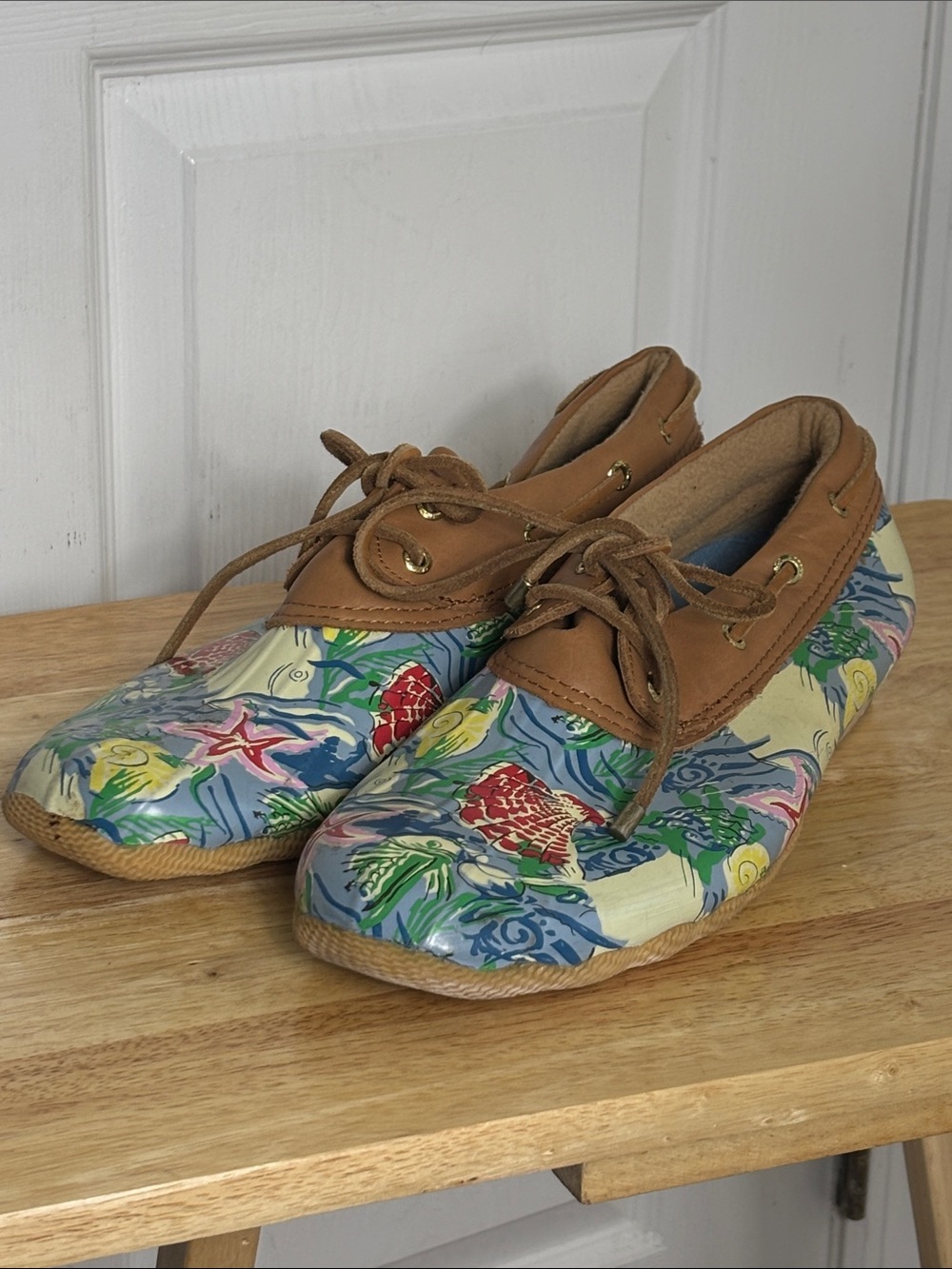 SPERRY Women’s Sea rubber Boat Shoe boots Brown Trim Size 12 garden nautical